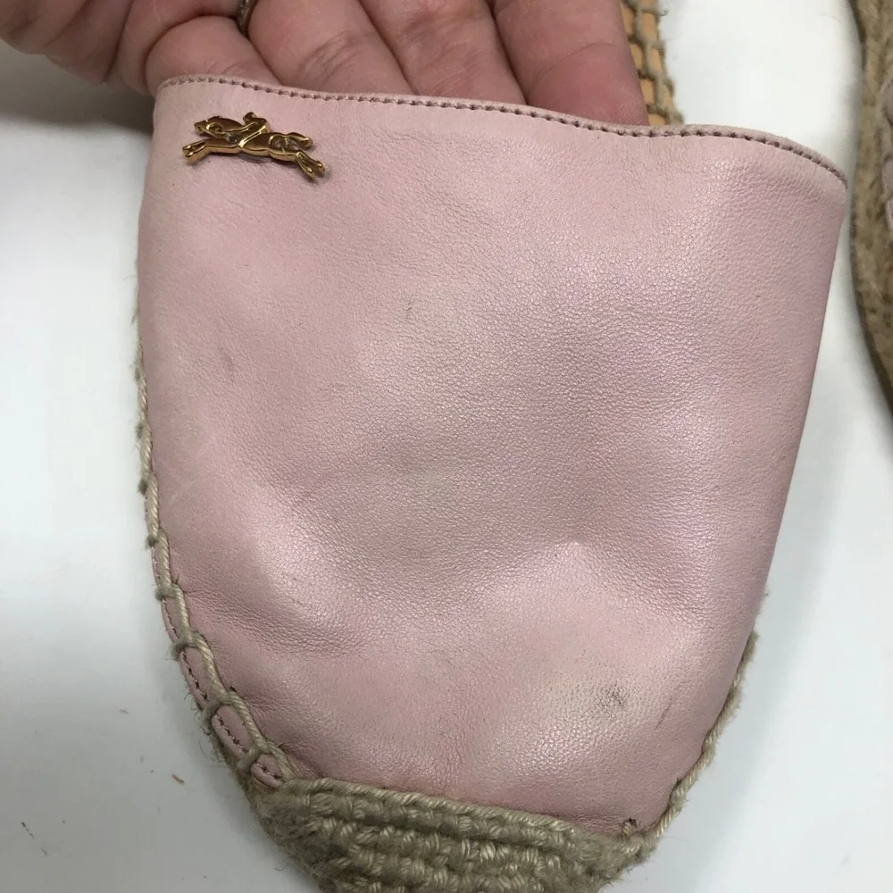Longchamp Espadrilles Flats Womens 41 US 10 Pink Leather Ankle Strap Summer Boho